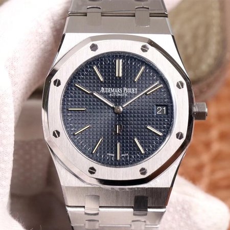 Audemars Piguet Royal Oak "JUMBO" Extra-thin 15202ST.OO.1240ST.01 XF Factory Stainlless Steel Cufflinks Blue "TAPISSERIE" Pattern