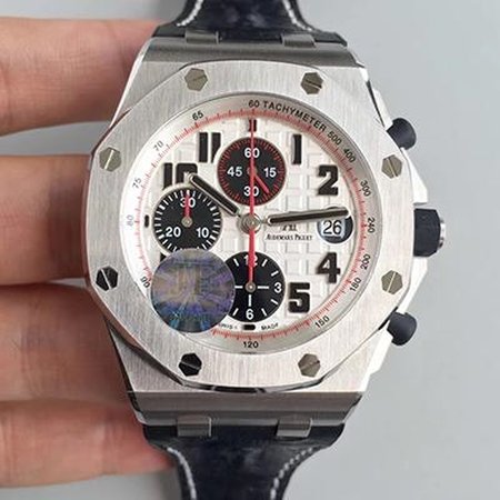 Audemars Piguet Royal Oak Offshore Panda 26170ST.OO.D101CR.02 Black Leather Strap JF Factory V2 White Dial