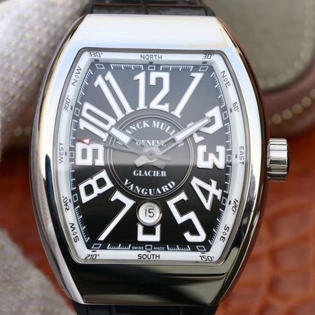 Franck Muller Vanguard V45-04 Black Leather Strap Black Dial