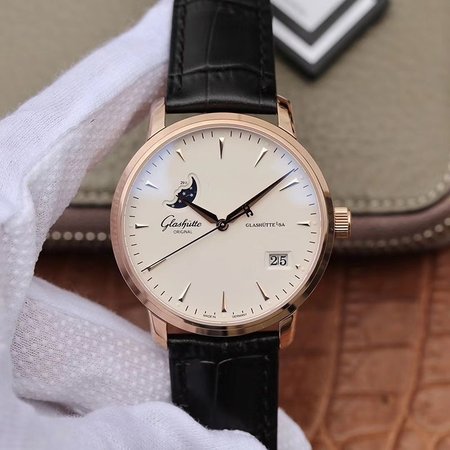 Glashutte Original Senator 1-36-04-04-02-01 Moonphase 18K Rose Gold White Dial