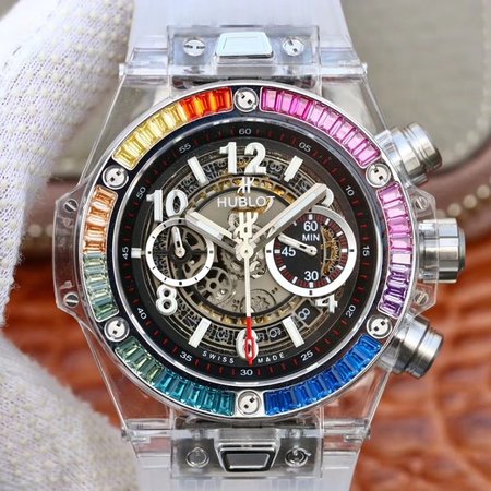 Hublot Big Bang Unico 411.JX.4802.RT Colorful Diamonds Bezel Skeleton Dial