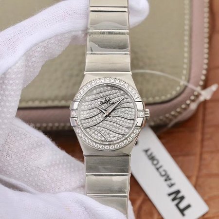 Omega Constellation Quartz Ladies 27mm TW Factory White Gold Diamond Dial