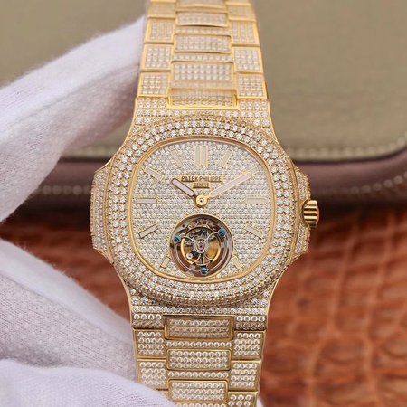 Patek Philippe Nautilus Jumbo 5711 Tourbillon R8 Factory 18K Yellow Gold Diamond Dial