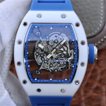 Richard Mille RM055 KV Factory White Ceramic Blue Hollow Dial